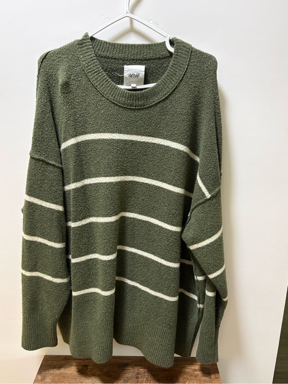 aerie Olive Green Knit Crewneck Sweater